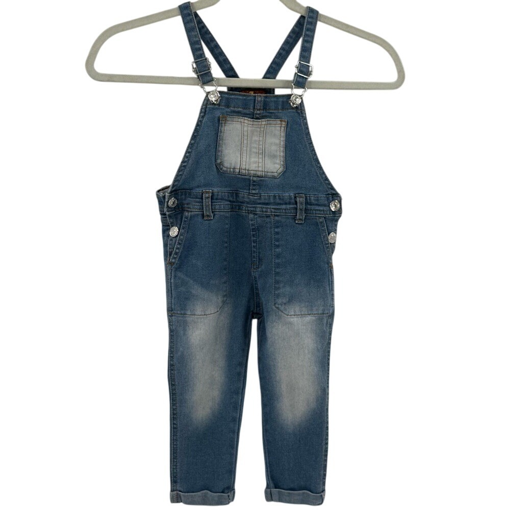 7 For All Mankind Toddler Denim Overalls Medium Wash Blue 24M Stretch Classic